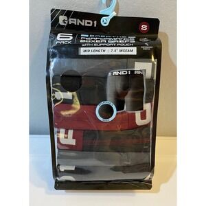 AND1 Mens Breathe Performance Boxer Briefs 6 Pack Mid Length 7.5 Inseam Small